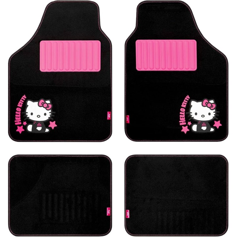 Hello Kitty 1 Juego de 4 Alfombras Moqueta con Talonera, Rosa/Negro, Única