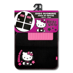 Hello Kitty 1 Juego de 4 Alfombras Moqueta con Talonera, Rosa/Negro, Única