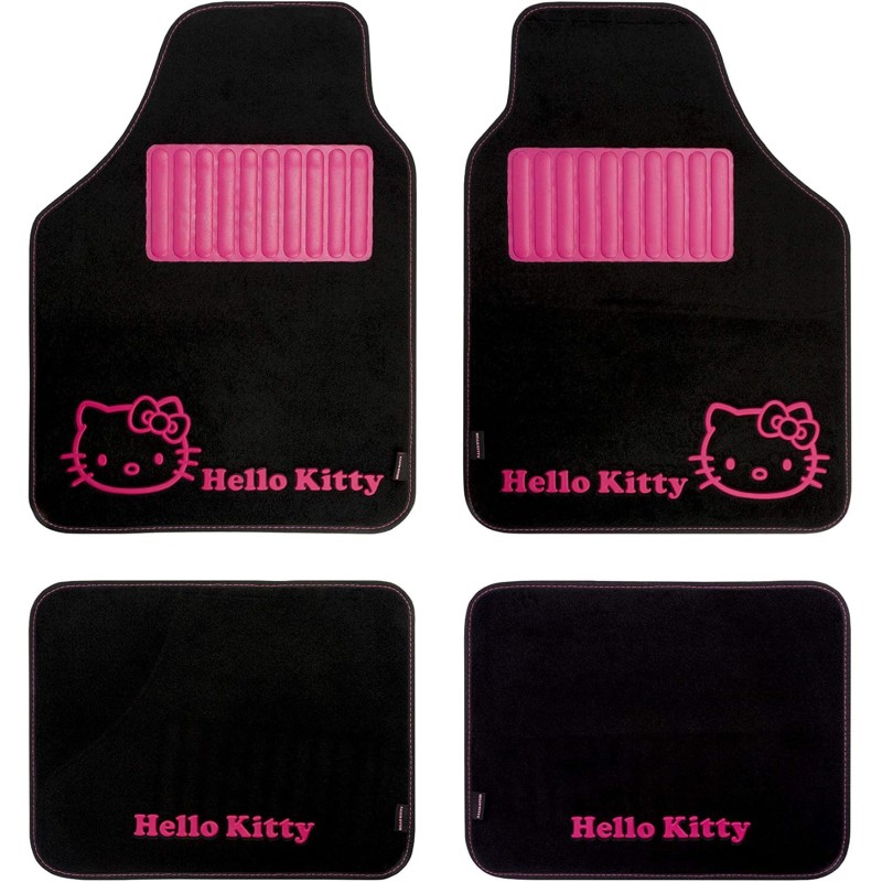 Hello Kitty  Juego Alfombras moqueta de Coche talonera, Negro/Rosa, Universal
